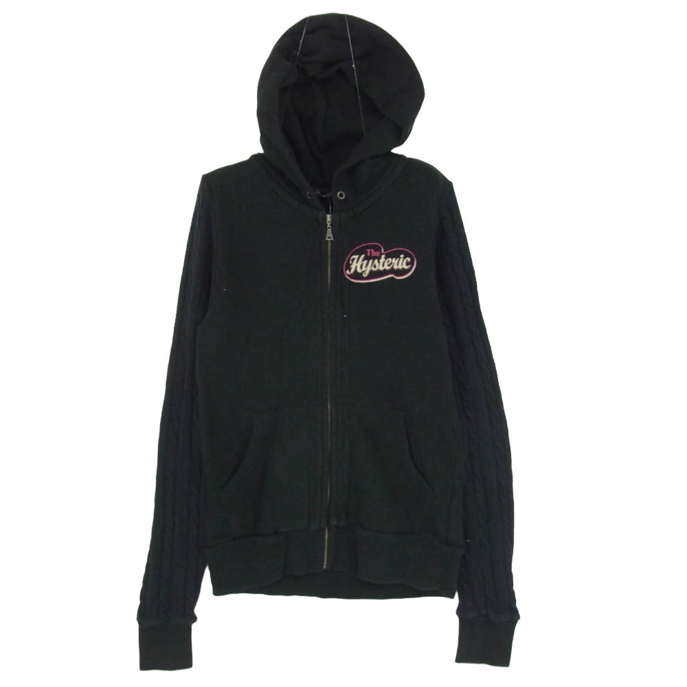HYSTERIC GLAMOUR ヒステリックグラマー 0143CF05 袖 ニット切替 ジップ パーカー ブラック系 FREE【中古】