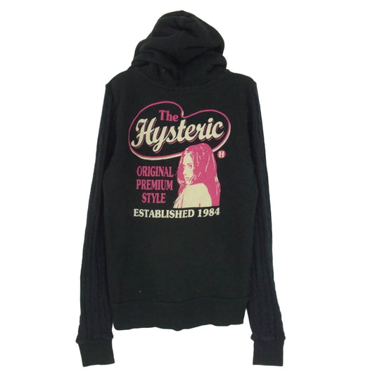 HYSTERIC GLAMOUR ヒステリックグラマー 0143CF05 袖 ニット切替 ジップ パーカー ブラック系 FREE【中古】