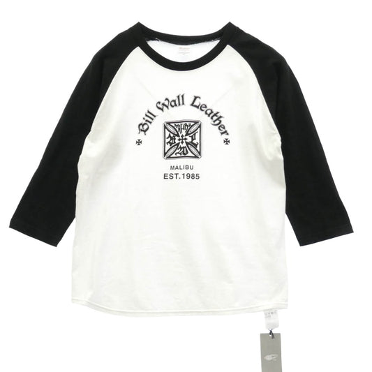 BILL WALL LEATHER ビルウォールレザー BEAMS ビームス BEAMS別注 Logo Baseball Tee ロゴ ベースボール ラグラン 七分袖 Tシャツ カットソー モノクロ系 M【中古】