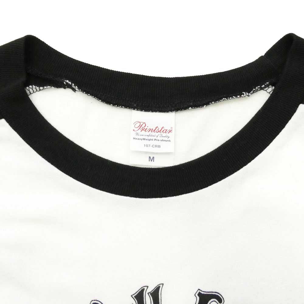 BILL WALL LEATHER ビルウォールレザー BEAMS ビームス BEAMS別注 Logo Baseball Tee ロゴ ベースボール ラグラン 七分袖 Tシャツ カットソー モノクロ系 M【中古】