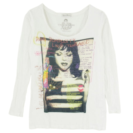 HYSTERIC GLAMOUR ヒステリックグラマー 0194CL19 COURTNEY LOVE コートニーラブ プリント ロングスリーブ Tシャツ 長袖カットソー ホワイト系 FREE【中古】