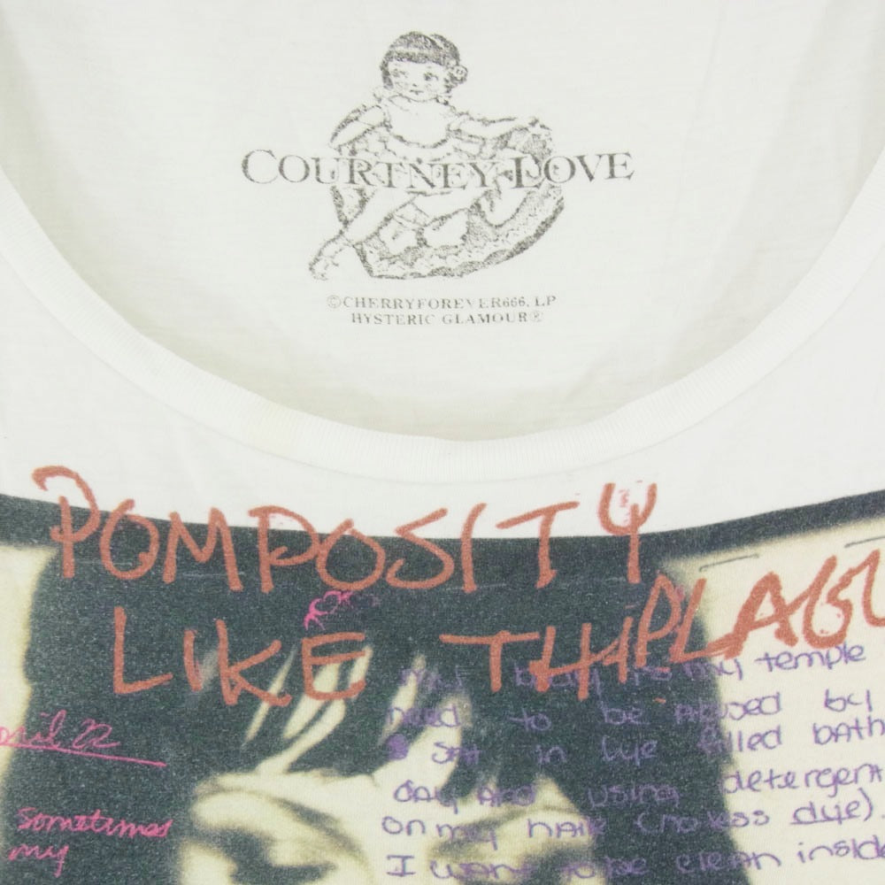 HYSTERIC GLAMOUR ヒステリックグラマー 0194CL19 COURTNEY LOVE コートニーラブ プリント ロングスリーブ Tシャツ 長袖カットソー ホワイト系 FREE【中古】