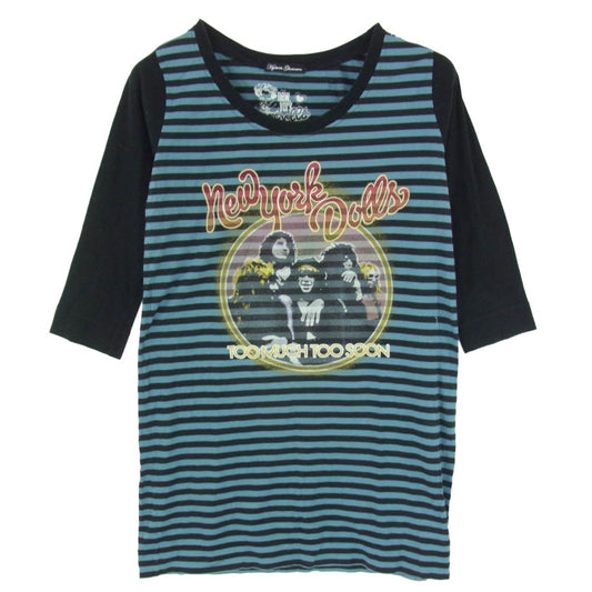 HYSTERIC GLAMOUR ヒステリックグラマー 2CL-2620 new york dolls プリント ボーダー ロング丈 Tシャツ 七分袖 ブラック系 FREE【中古】