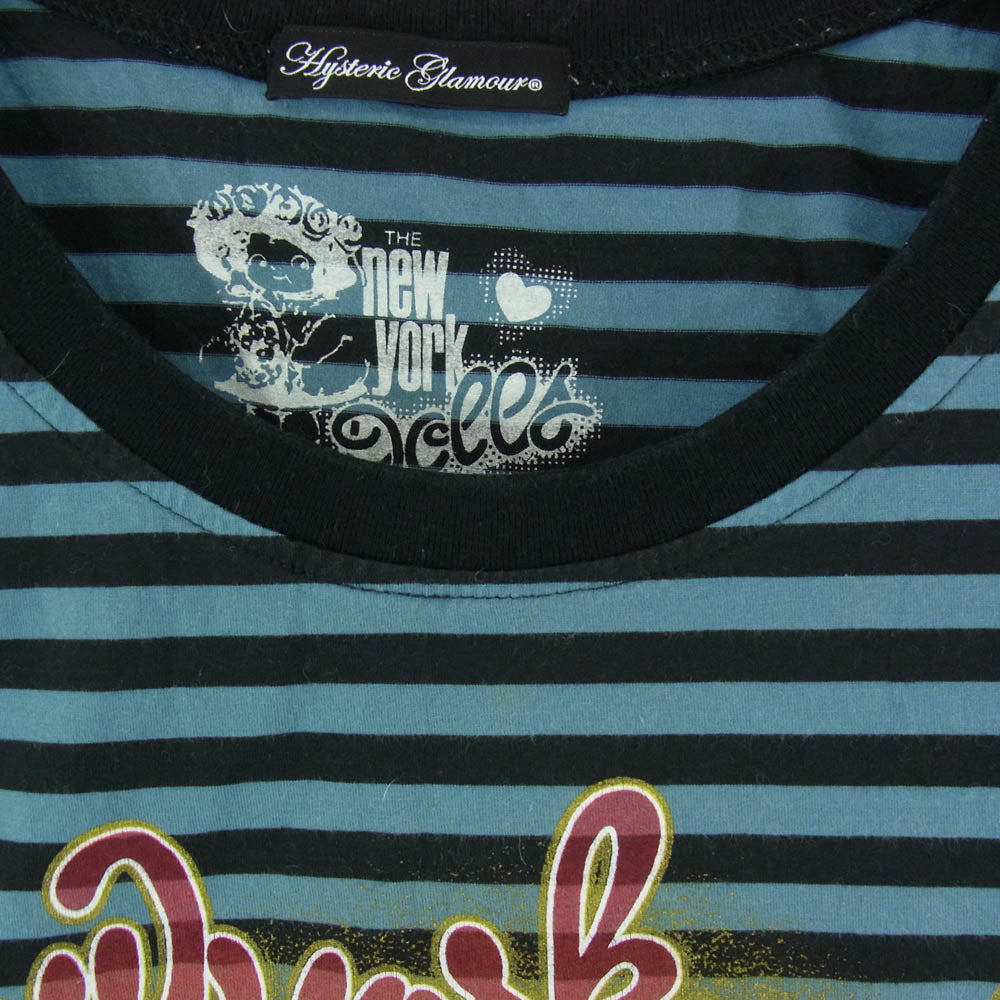 HYSTERIC GLAMOUR ヒステリックグラマー 2CL-2620 new york dolls プリント ボーダー ロング丈 Tシャツ 七分袖 ブラック系 FREE【中古】
