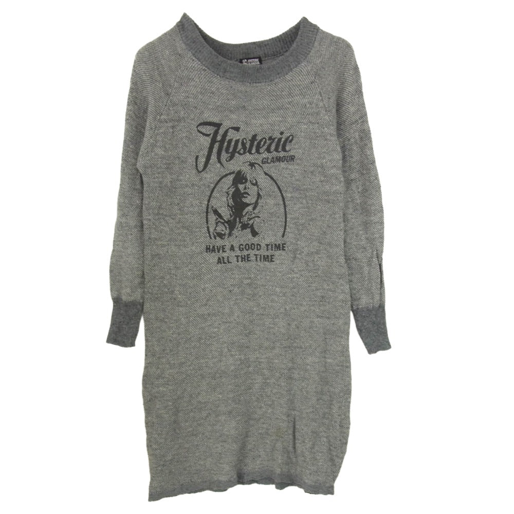 HYSTERIC GLAMOUR ヒステリックグラマー 01183NO01 ガール プリント ロゴ ニット ワンピース グレー系 FREE【中古】