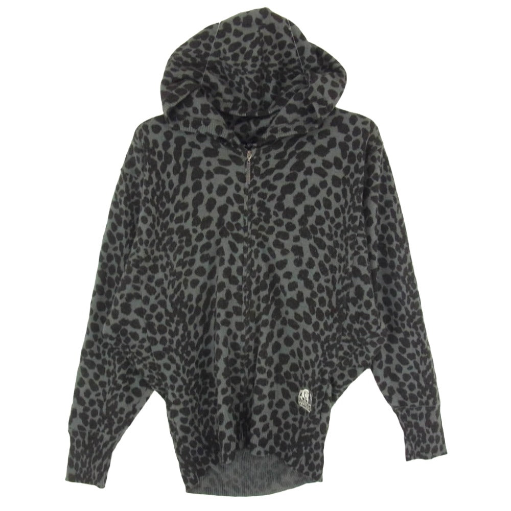 HYSTERIC GLAMOUR ヒステリックグラマー 0123ND10 ガール ロゴ レオパード ニット ジップアップ パーカー グレー系 FREE【中古】