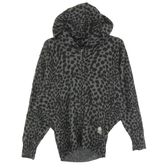 HYSTERIC GLAMOUR ヒステリックグラマー 0123ND10 ガール ロゴ レオパード ニット ジップアップ パーカー グレー系 FREE【中古】