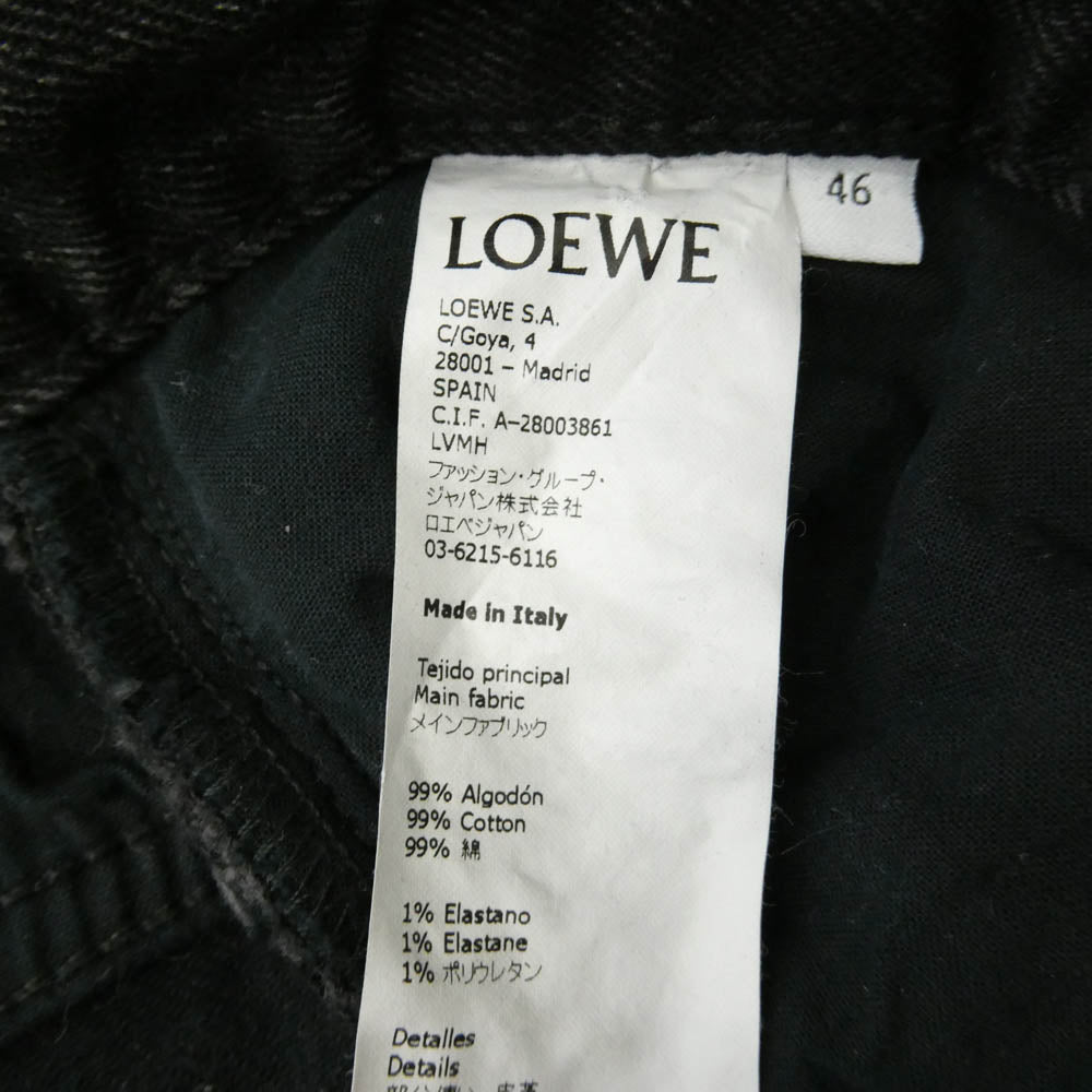 LOEWE ロエベ H2292150IB ロゴエンボス レザーパッチ ボタンフライ スキニー ジーンズ デニムパンツ ブラック系【美品】【中古】