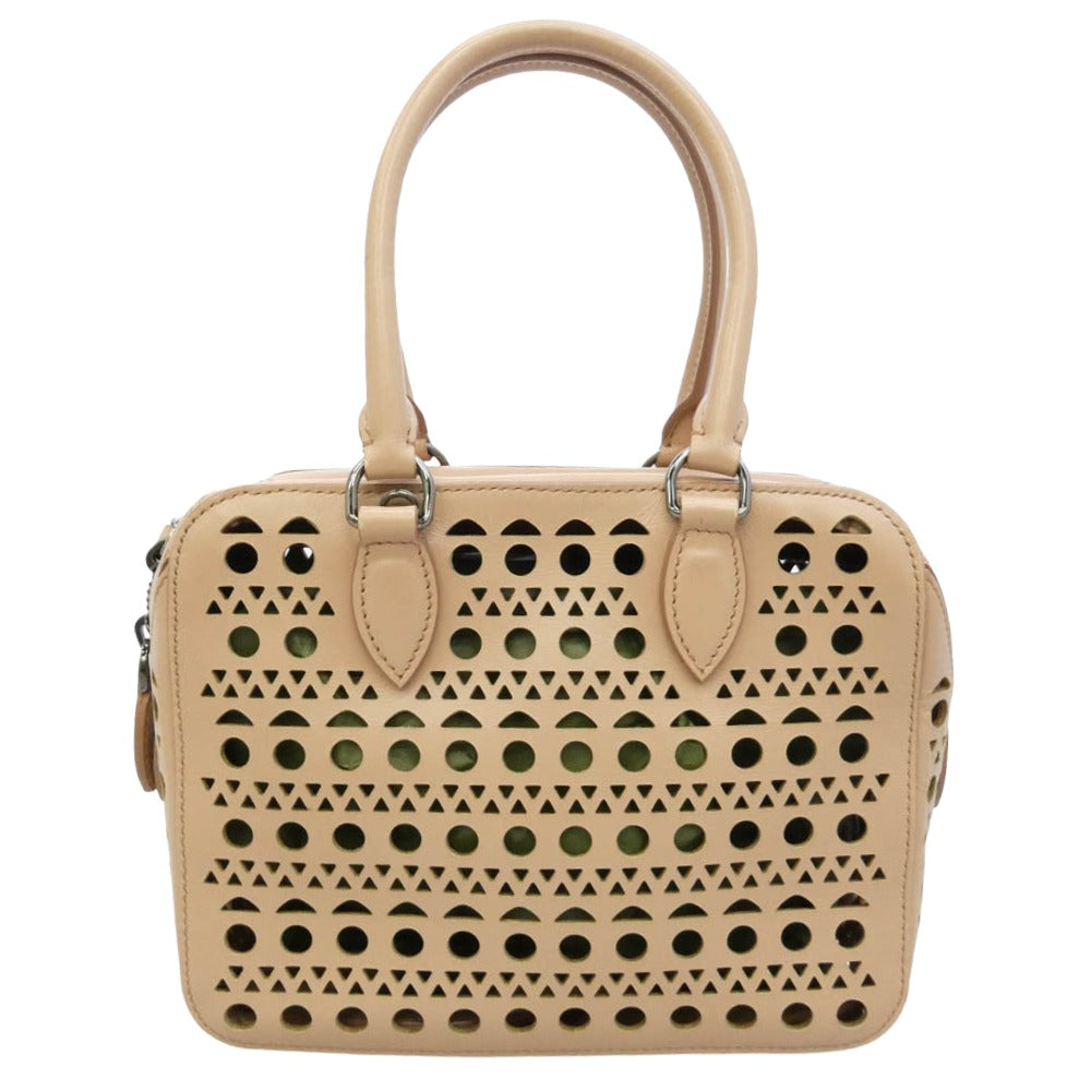 ALAIA アライア カットワーク 2WAY ショルダー ハンド バッグ ベージュ系【中古】