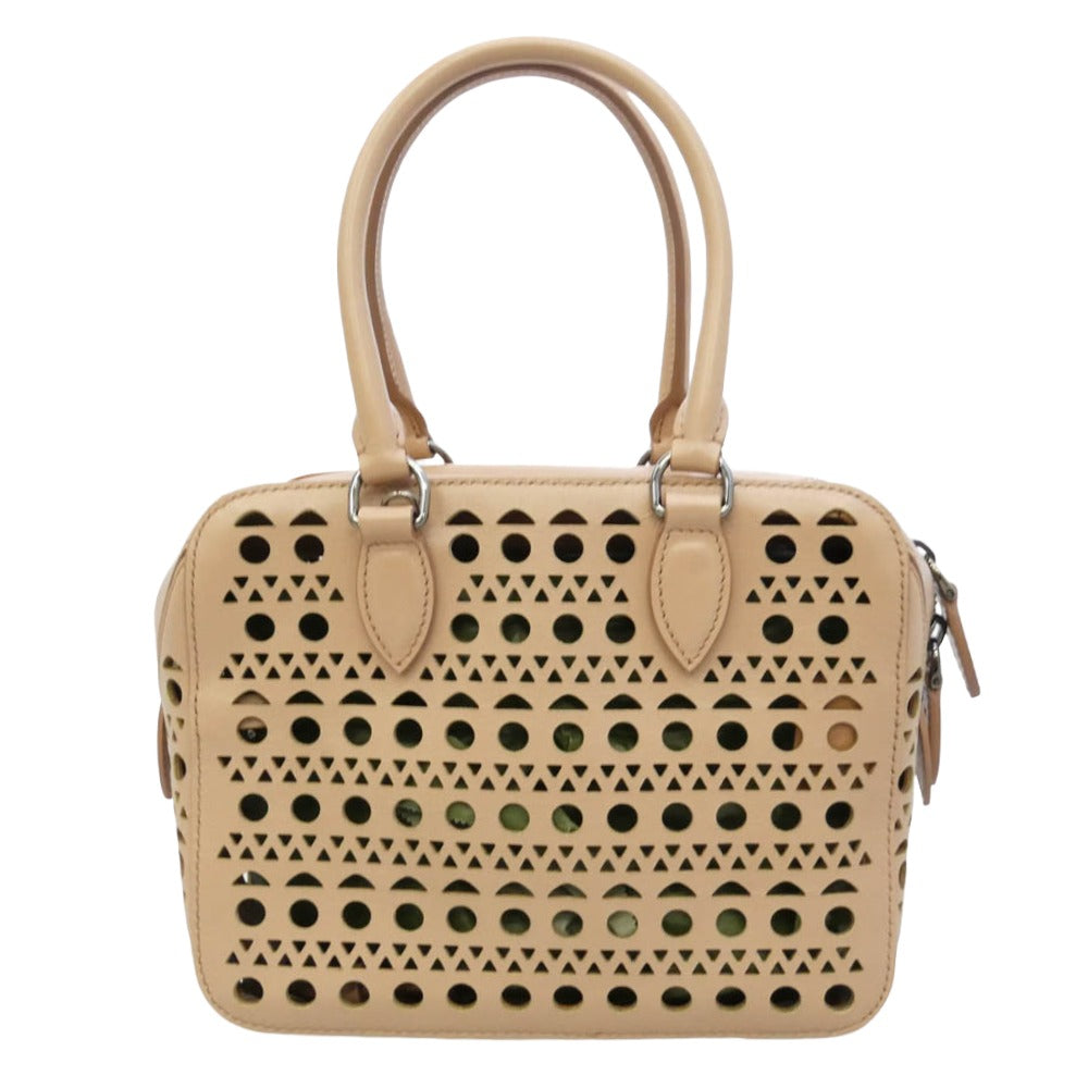 ALAIA アライア カットワーク 2WAY ショルダー ハンド バッグ ベージュ系【中古】