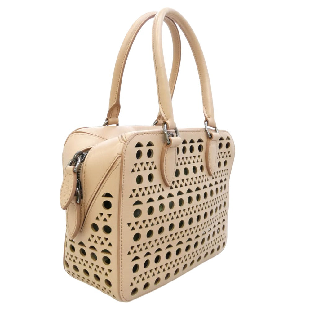 ALAIA アライア カットワーク 2WAY ショルダー ハンド バッグ ベージュ系【中古】