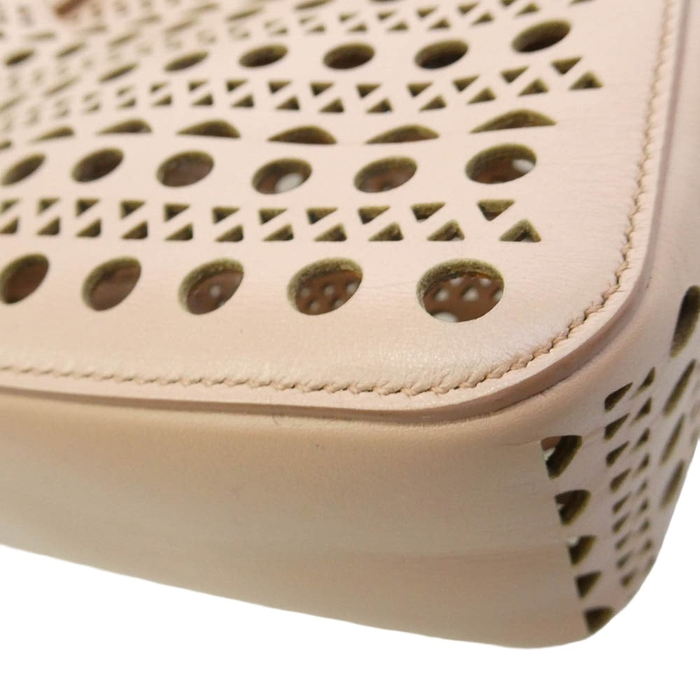 ALAIA アライア カットワーク 2WAY ショルダー ハンド バッグ ベージュ系【中古】