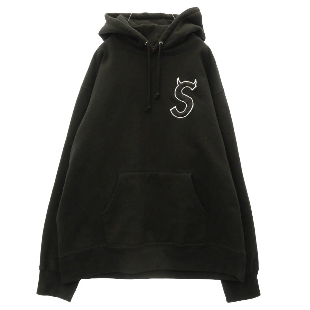 Supreme シュプリーム 22AW S Logo Hooded Sweatshirt デビル ツノ Sロゴ エスロゴ刺繍 プルオーバーパーカー フーディ ブラック系 L【中古】