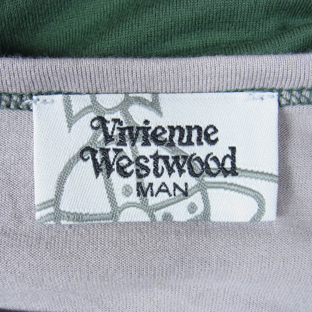Vivienne WestwoodMAN ヴィヴィアンウエストウッドマン VW-LP-72407 NEWフラワー オーブ刺繍 切替 クルーネック 半袖 Ｔシャツ グレー系 F【中古】