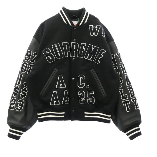 Supreme シュプリーム 25SS Praises Varsity Jacket プレイズ バーシティ ロゴワッペン スタジャン ジャケット ブラック系 S【極上美品】【中古】