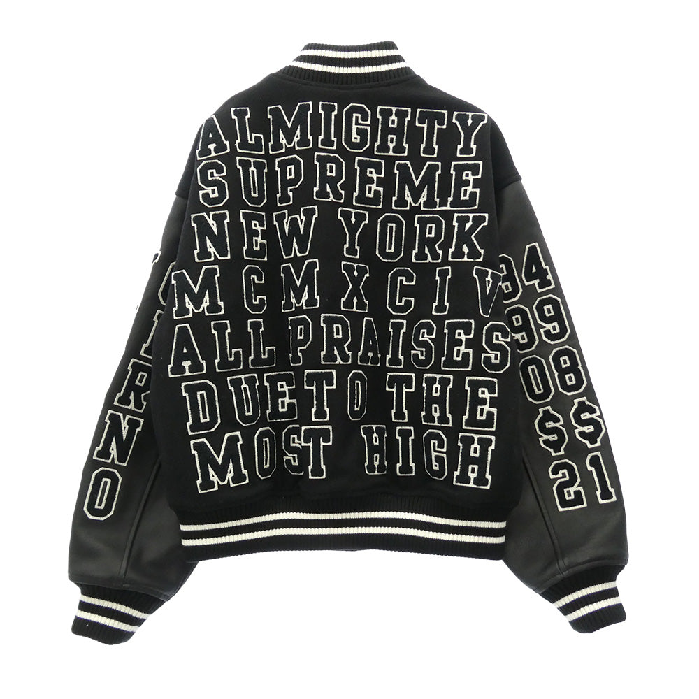 Supreme シュプリーム 25SS Praises Varsity Jacket プレイズ バーシティ ロゴワッペン スタジャン ジャケット ブラック系 S【極上美品】【中古】