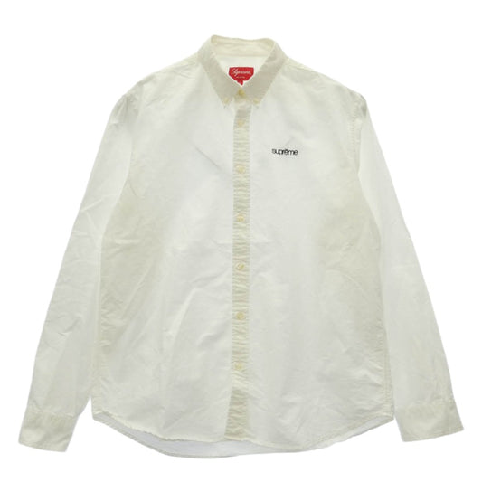 Supreme シュプリーム 18SS Washed Twill Shirt ウォッシュド ツイル ボタンダウン クラシック ロゴ 刺繍 シャツ ホワイト系 L【中古】