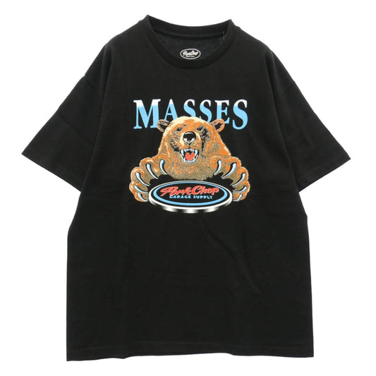 PORKCHOP ポークチョップ MASSES マシス 25SS x MASSES マシス T-SHIRT BEAR ベア プリント 半袖 Tシャツ ブラック系 L【極上美品】【中古】