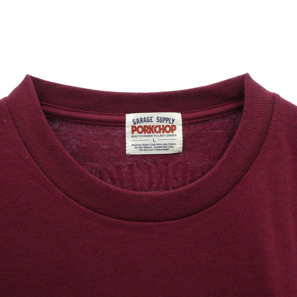 PORKCHOP ポークチョップ 25SS PORK FRONT TEE 25 ポーク フロント プリント 半袖 Tシャツ エンジ系 L【極上美品】【中古】
