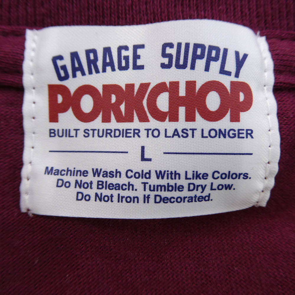 PORKCHOP ポークチョップ 25SS PORK FRONT TEE 25 ポーク フロント プリント 半袖 Tシャツ エンジ系 L【極上美品】【中古】