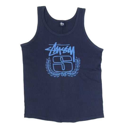 STUSSY ステューシー 00s S ロゴ プリント タンクトップ ネイビー系 S【中古】