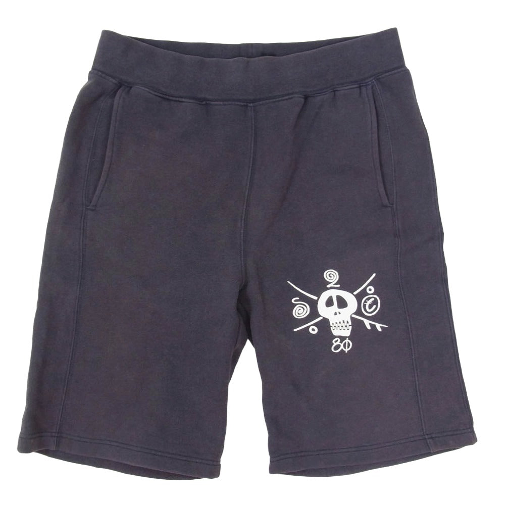STUSSY ステューシー オールド クラウンタグ スカル プリント ショーツ ネイビー系 M【中古】
