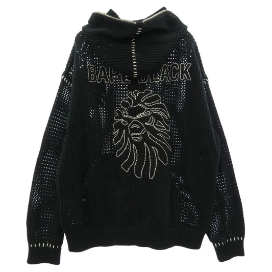 A BATHING APE アベイシングエイプ 001KNL701301M CROCHET ZIPPED HOODIE クロシェ ジップアップ フーディー パーカー ブラック系 M【中古】