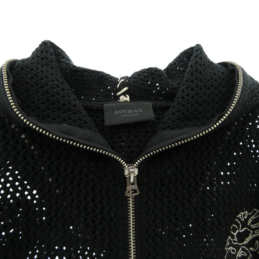 A BATHING APE アベイシングエイプ 001KNL701301M CROCHET ZIPPED HOODIE クロシェ ジップアップ フーディー パーカー ブラック系 M【中古】