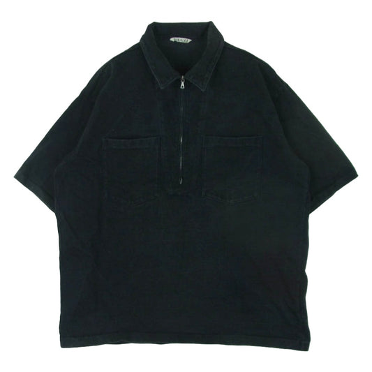 AURALEE オーラリー 19SS A9SP01AR STAND UP HALF ZIP POLO ポロ シャツ コットン 日本製 ブラック系 3【中古】