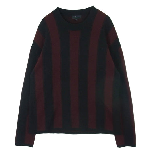 theory セオリー GOAS TN ウール ストライプ ニット セーター 中国製 レッド系 ブラック系 L【中古】