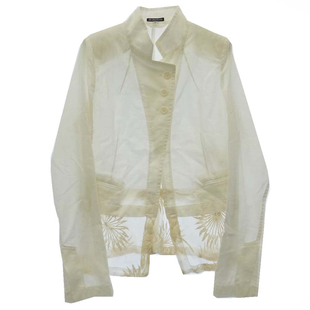 ANN DEMEULEMEESTER アンドゥムルメステール 16SS 21-31-461020 肩パッド入り シフォン裾 シャツ ジャケット オフホワイト系 34【中古】