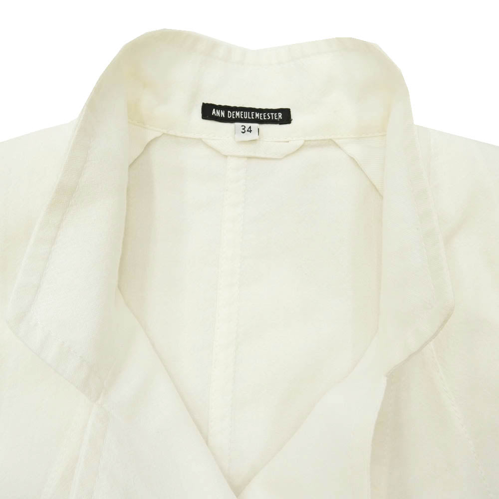 ANN DEMEULEMEESTER アンドゥムルメステール 16SS 21-31-461020 肩パッド入り シフォン裾 シャツ ジャケット オフホワイト系 34【中古】