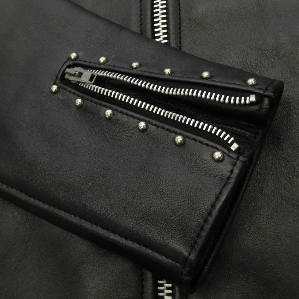 ADDICT CLOTHES アディクトクローズ MINEDENIM マインデニム × MINEDENIM Double Riders マインデニム レザー シングル ライダース ジャケット ブラック系 40【中古】