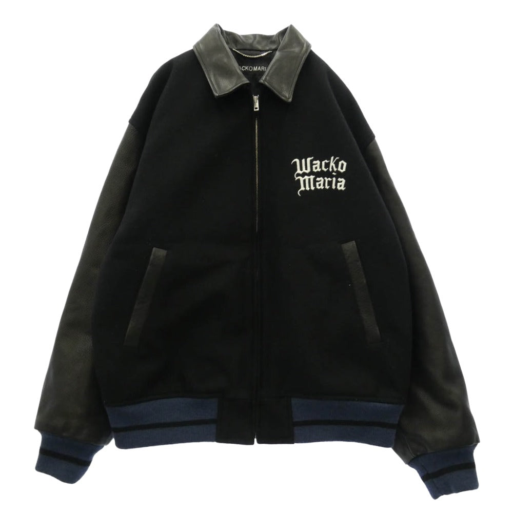 WACKO MARIA ワコマリア 26SS 26SS-WMO-BL05 LEATHER VARSITY JACKET ( TYPE-1 ) 袖レザー バーシティ ジャケット スタジャン ブラック系 M【中古】