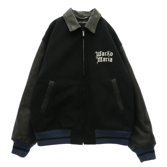 WACKO MARIA ワコマリア 26SS 26SS-WMO-BL05 LEATHER VARSITY JACKET ( TYPE-1 ) 袖レザー バーシティ ジャケット スタジャン ブラック系 M【中古】