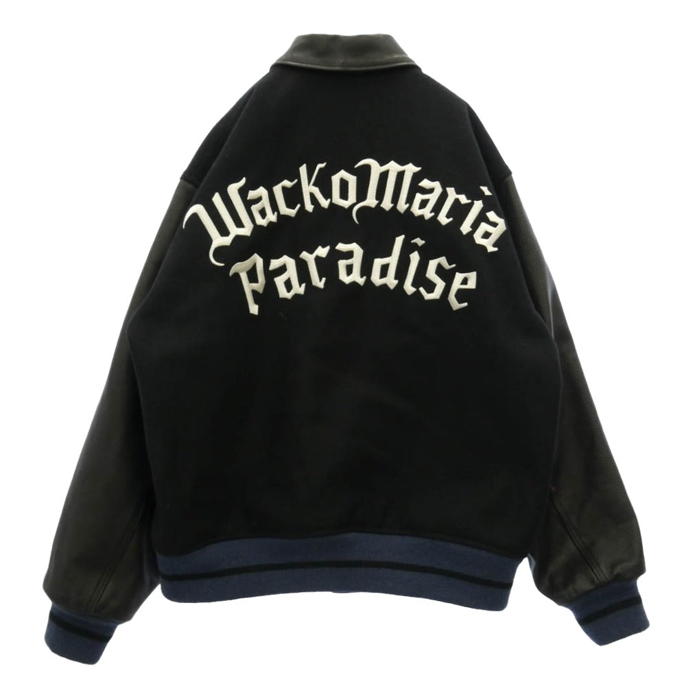 WACKO MARIA ワコマリア 26SS 26SS-WMO-BL05 LEATHER VARSITY JACKET ( TYPE-1 ) 袖レザー バーシティ ジャケット スタジャン ブラック系 M【中古】