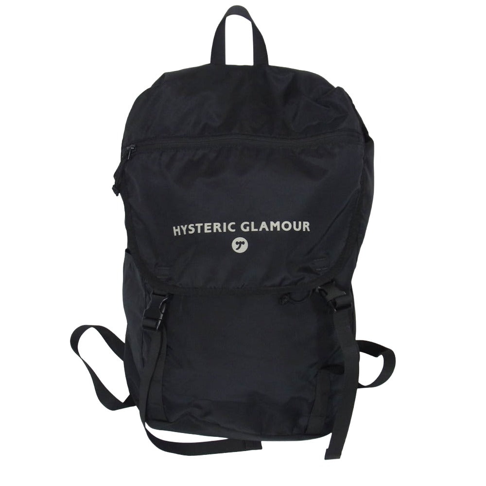 HYSTERIC GLAMOUR ヒステリックグラマー ロゴ フラップ ナイロン バッグパック リュック ブラック系【中古】