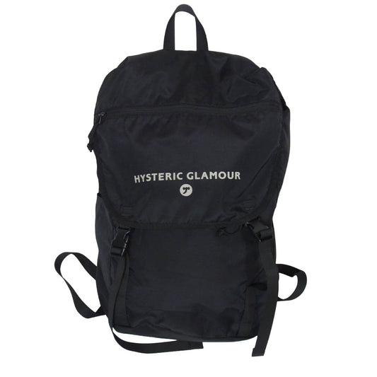 HYSTERIC GLAMOUR ヒステリックグラマー ロゴ フラップ ナイロン バッグパック リュック ブラック系【中古】