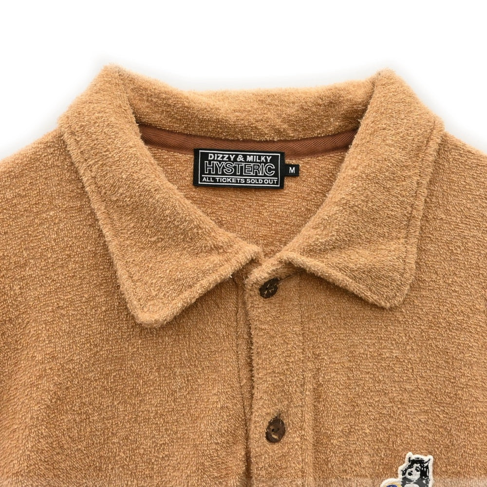 HYSTERIC GLAMOUR ヒステリックグラマー 02241CH02 SUPER HYSワッペン シャツ パイル地 半袖 ポロシャツ ライトブラウン系 M【中古】