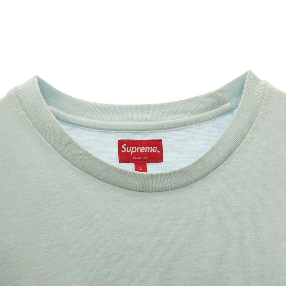 Supreme シュプリーム S/S Pocket Tee ロゴ刺繍 ポケット 半袖 Tシャツ カットソー ライトブルー系 L【中古】