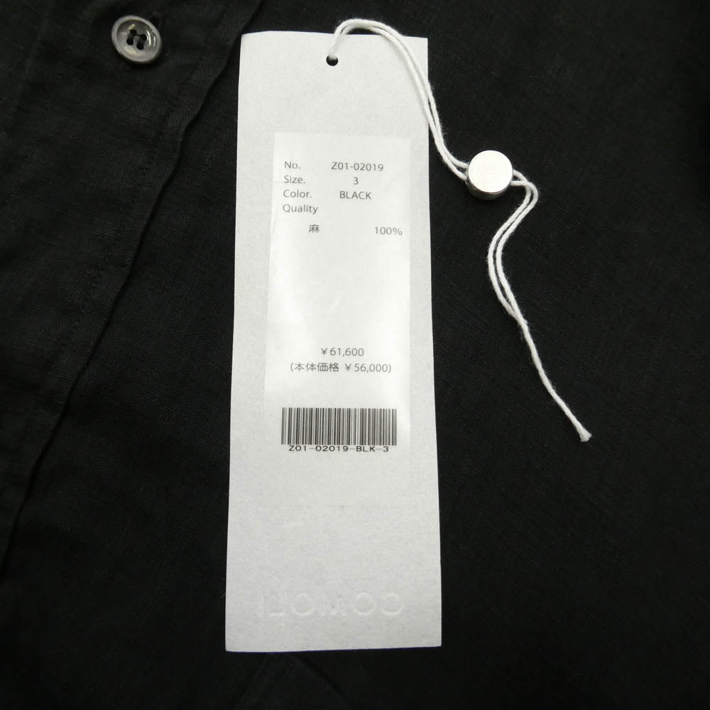 COMOLI コモリ 24SS Z01-02019 リネンW クロス プルオーバー シャツ ブラック系 3【中古】