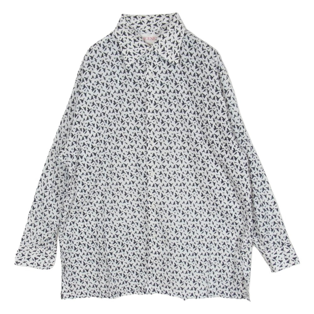 ナイスネス NICENESS 22AW NN-Y01KF22-FB LEE BIRD 総柄 プリント シャツ 長袖 ホワイト系 M【中古】 ナイスネス 22AW NN-Y01KF22-FB LEE BIRD 総柄 プリント シャツ 長袖