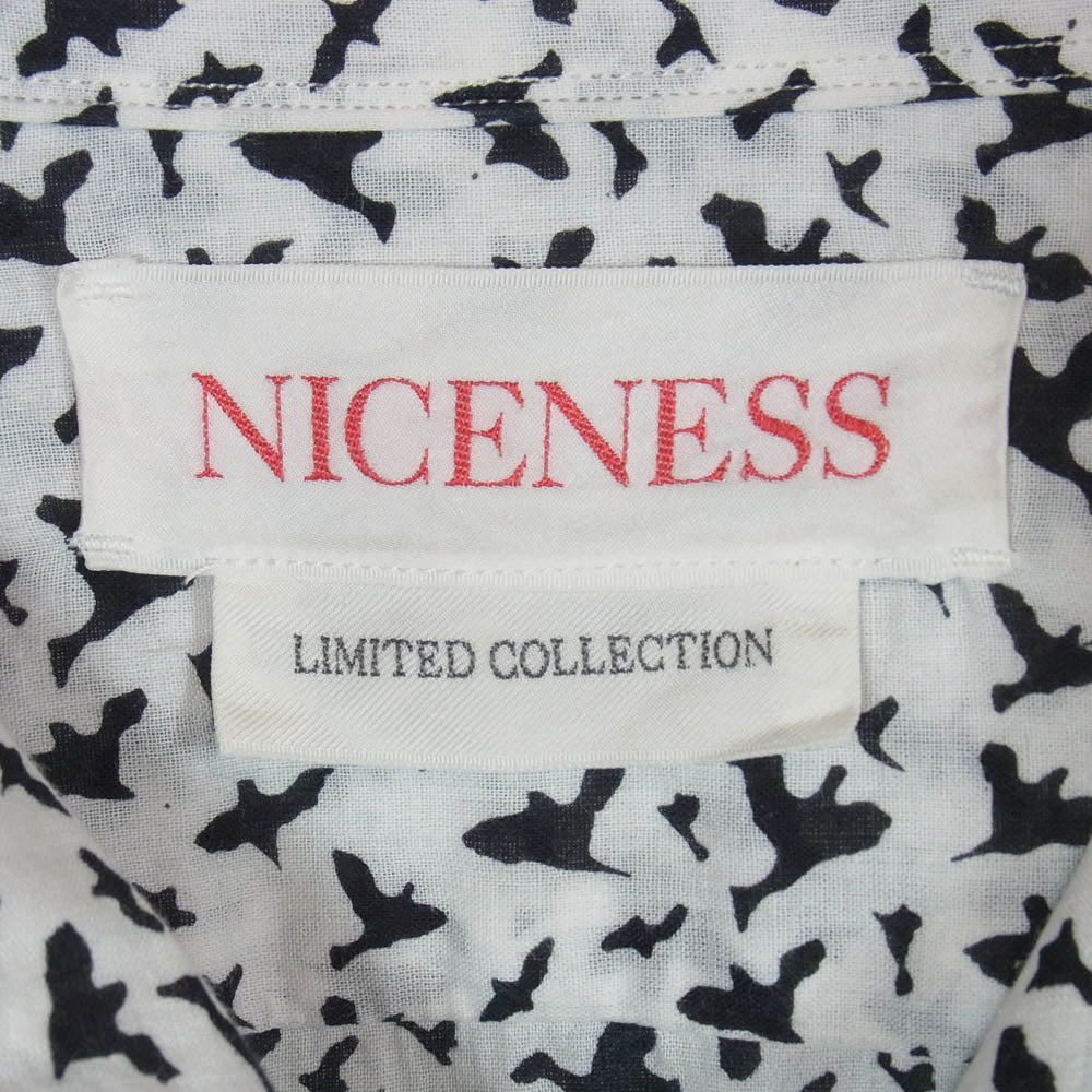 ナイスネス NICENESS 22AW NN-Y01KF22-FB LEE BIRD 総柄 プリント シャツ 長袖 ホワイト系 M【中古】 ナイスネス 22AW NN-Y01KF22-FB LEE BIRD 総柄 プリント シャツ 長袖