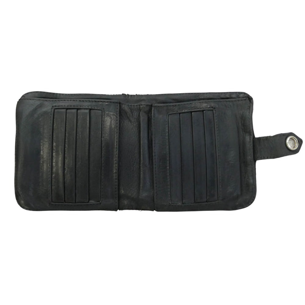 CHROME HEARTS クロムハーツ（原本無） SQ BTN BILL スクエア ボタン ビル フラップ ダガー クロスボタン レザー ウォレット 二つ折り財布 ブラック系【中古】