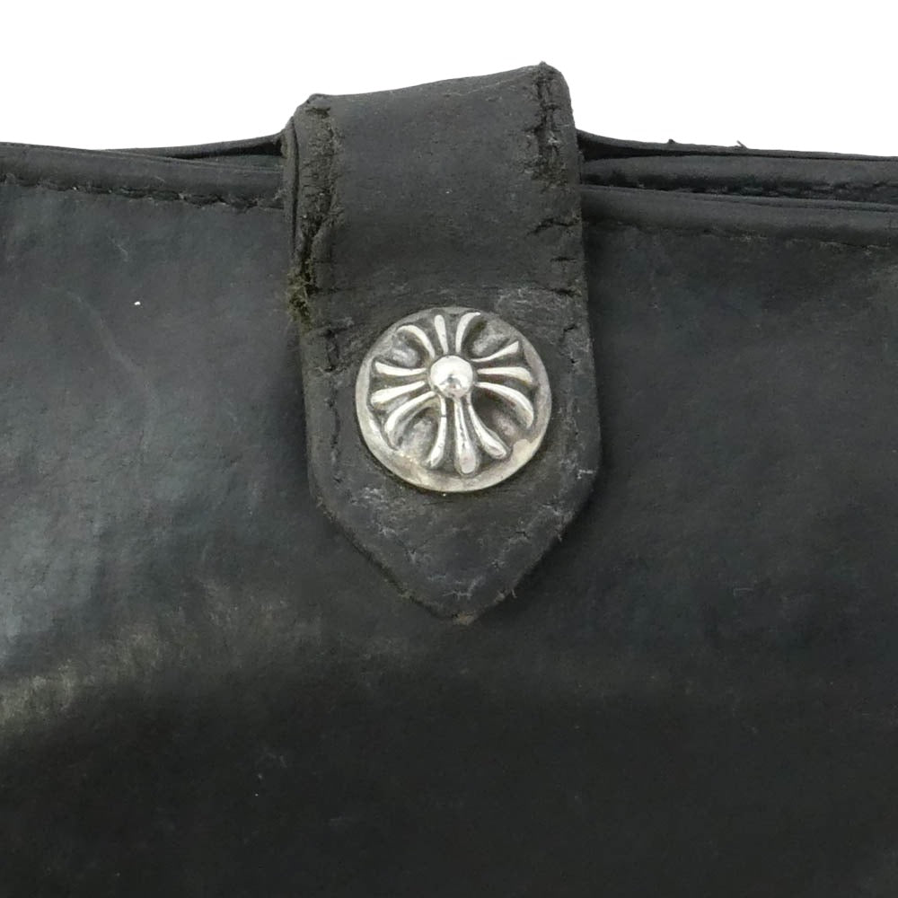 CHROME HEARTS クロムハーツ（原本無） SQ BTN BILL スクエア ボタン ビル フラップ ダガー クロスボタン レザー ウォレット 二つ折り財布 ブラック系【中古】