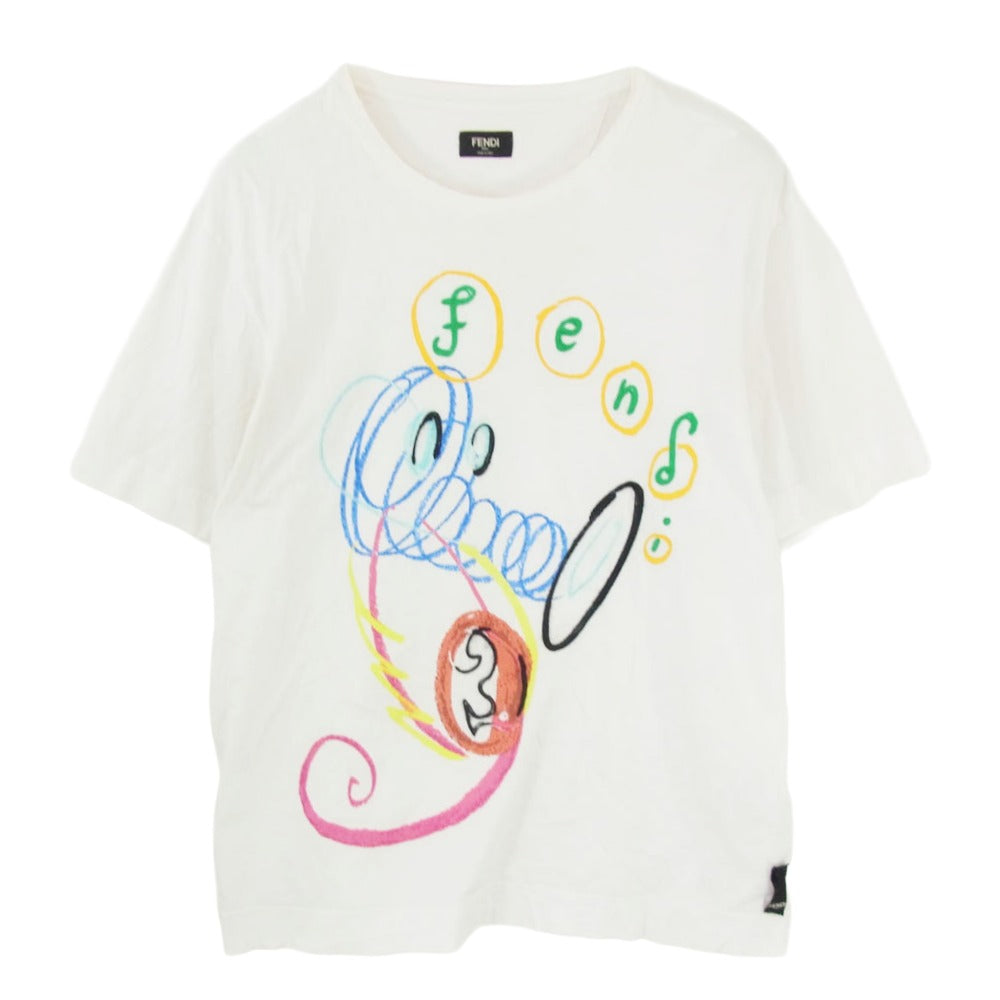 FENDI フェンディ 21SS 12CPF-21-604 エンブロイダリー 半袖 Tシャツ カットソー オフホワイト系 M【中古】