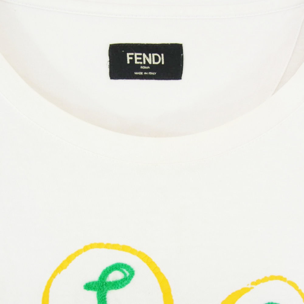 FENDI フェンディ 21SS 12CPF-21-604 エンブロイダリー 半袖 Tシャツ カットソー オフホワイト系 M【中古】