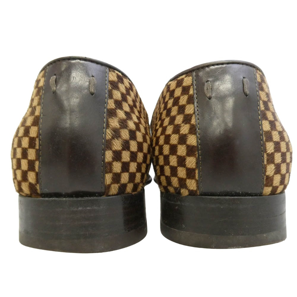 LOUIS VUITTON ルイ・ヴィトン BA0032 ダミエ ソバージュ ハラコ ローファー シューズ ブラウン系 6.5【中古】
