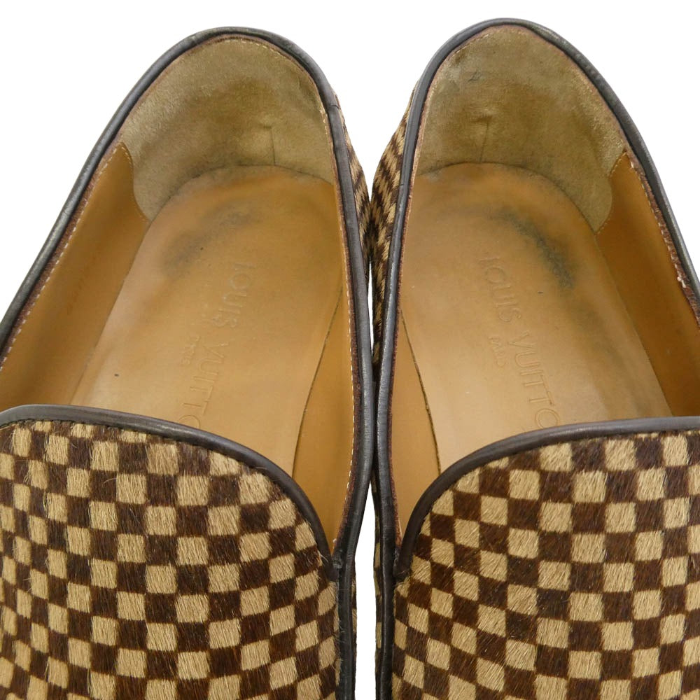 LOUIS VUITTON ルイ・ヴィトン BA0032 ダミエ ソバージュ ハラコ ローファー シューズ ブラウン系 6.5【中古】