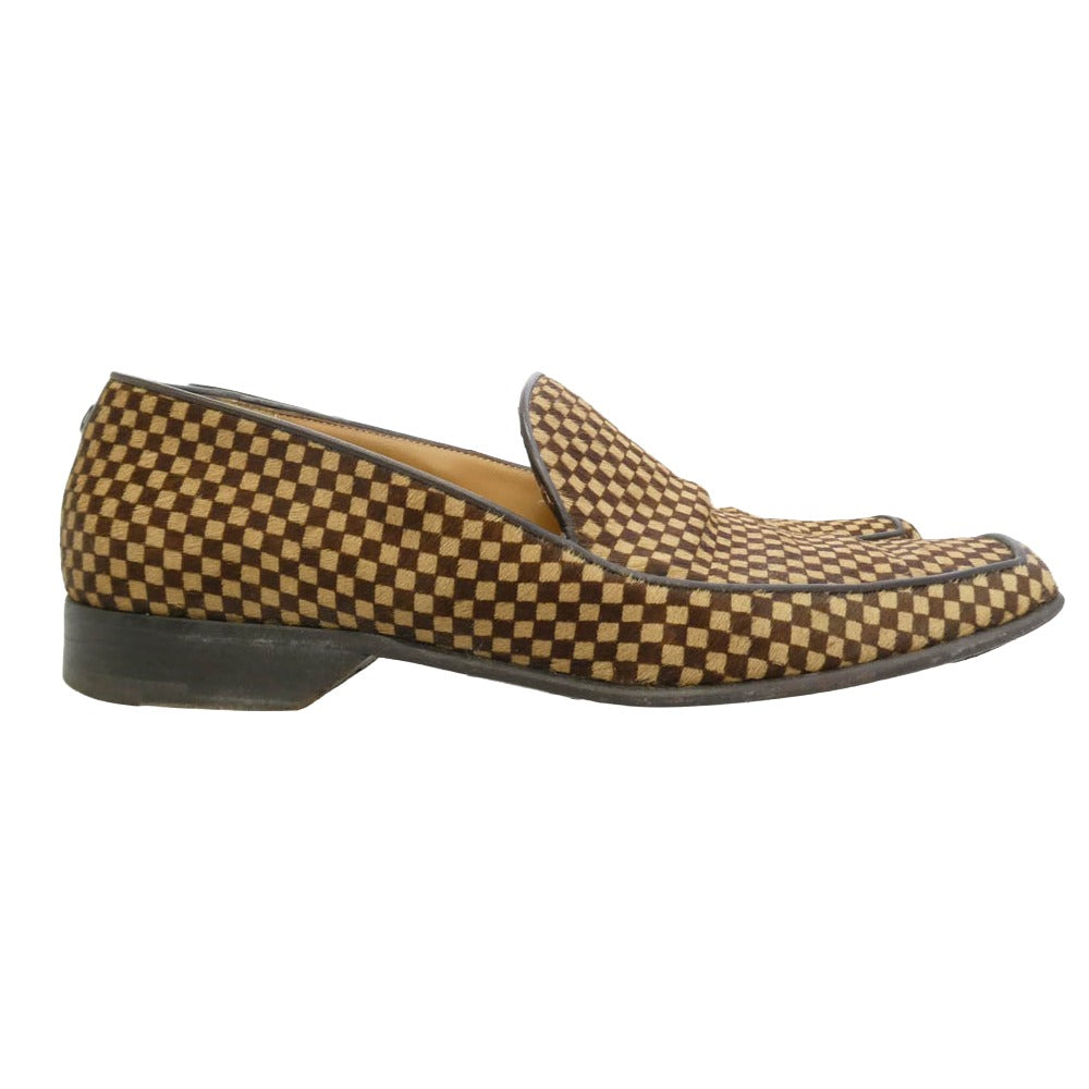 LOUIS VUITTON ルイ・ヴィトン BA0032 ダミエ ソバージュ ハラコ ローファー シューズ ブラウン系 6.5【中古】